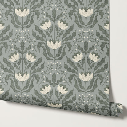Berty Modern Victorian Blooms Sage Wallpaper