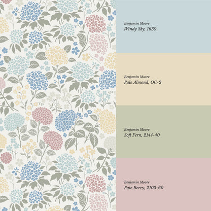 Bianca Hydrangea Garden Multi Pastel Wallpaper