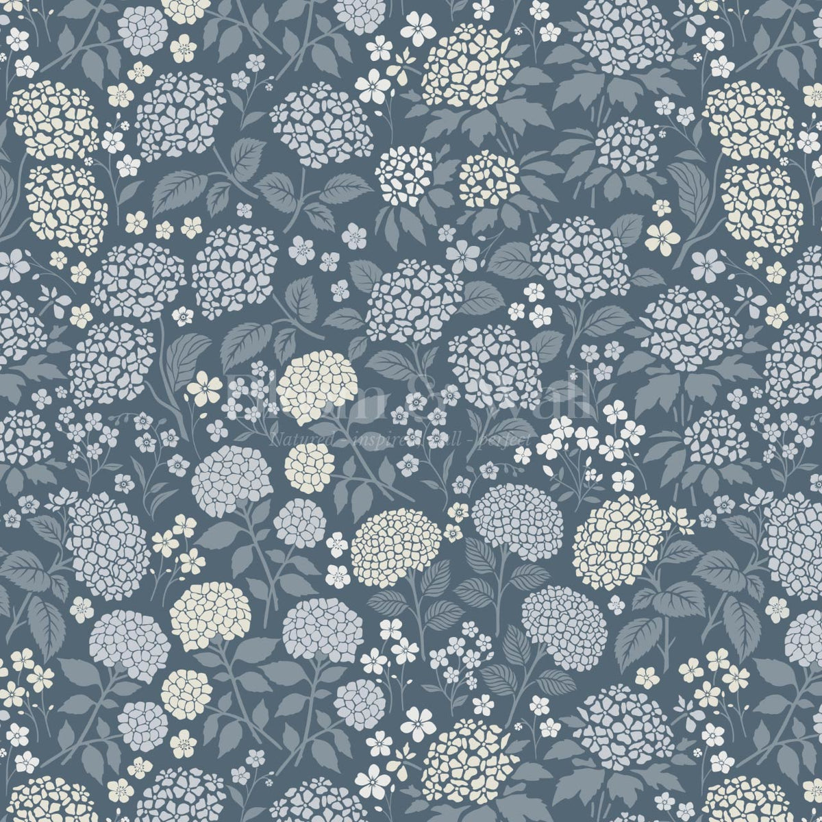 Bianca Hydrangea Garden Blue Ivory Wallpaper