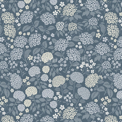 Bianca Hydrangea Garden Blue Ivory Wallpaper