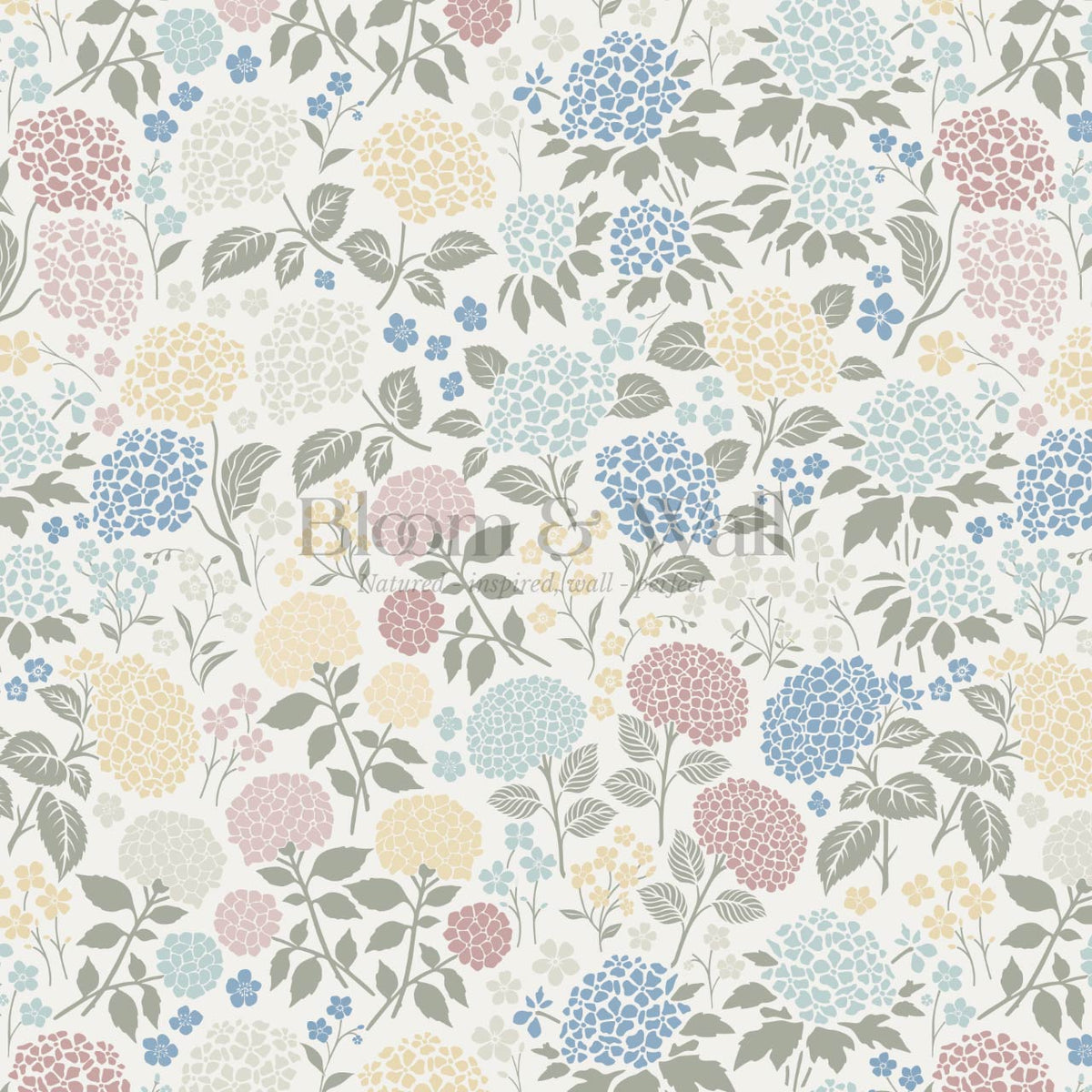 Bianca Hydrangea Garden Multi Pastel Wallpaper