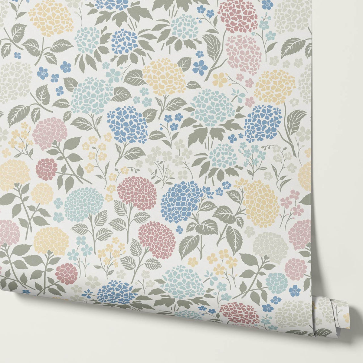 Bianca Hydrangea Garden Multi Pastel Wallpaper