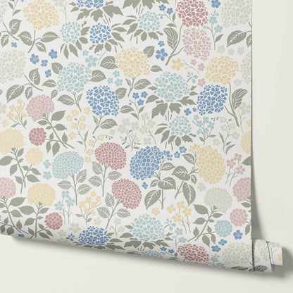 Bianca Hydrangea Garden Multi Pastel Wallpaper