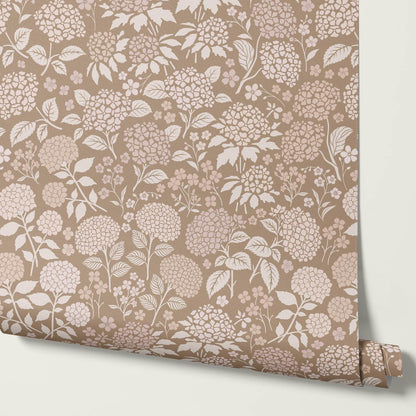 Bianca Hydrangea Garden Brown Beige Wallpaper