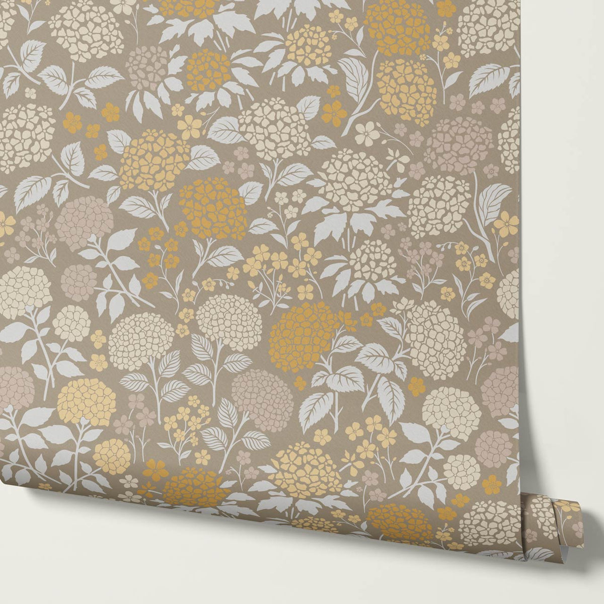 Bianca Hydrangea Garden Brown Gray Wallpaper