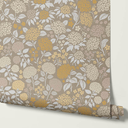 Bianca Hydrangea Garden Brown Gray Wallpaper