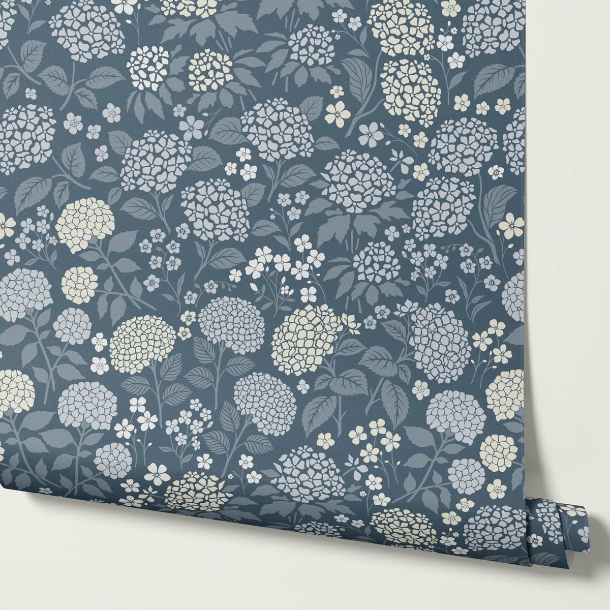 Bianca Hydrangea Garden Blue Ivory Wallpaper