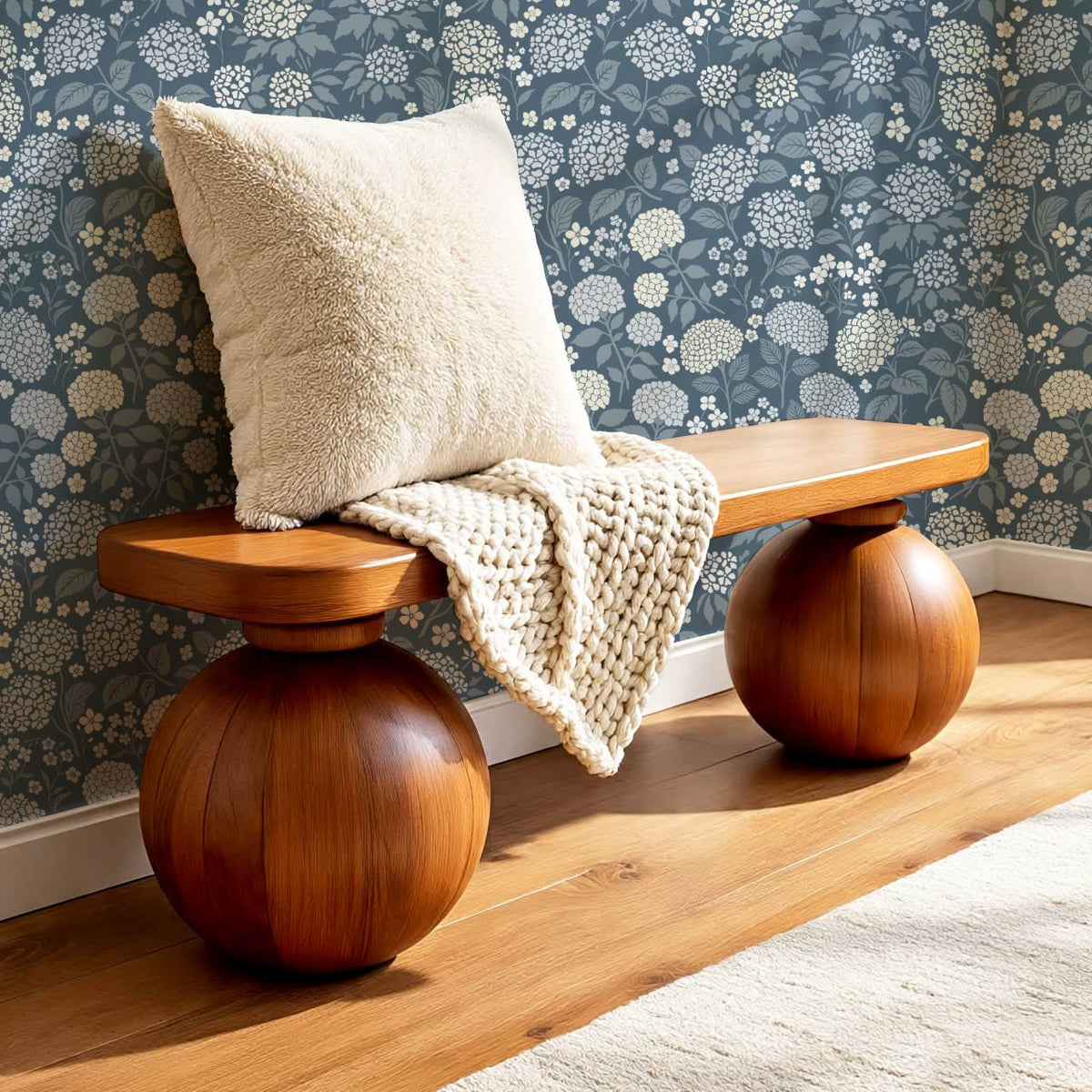 Bianca Hydrangea Garden Blue Ivory Wallpaper