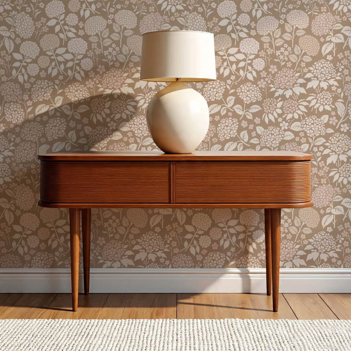 Bianca Hydrangea Garden Brown Beige Wallpaper