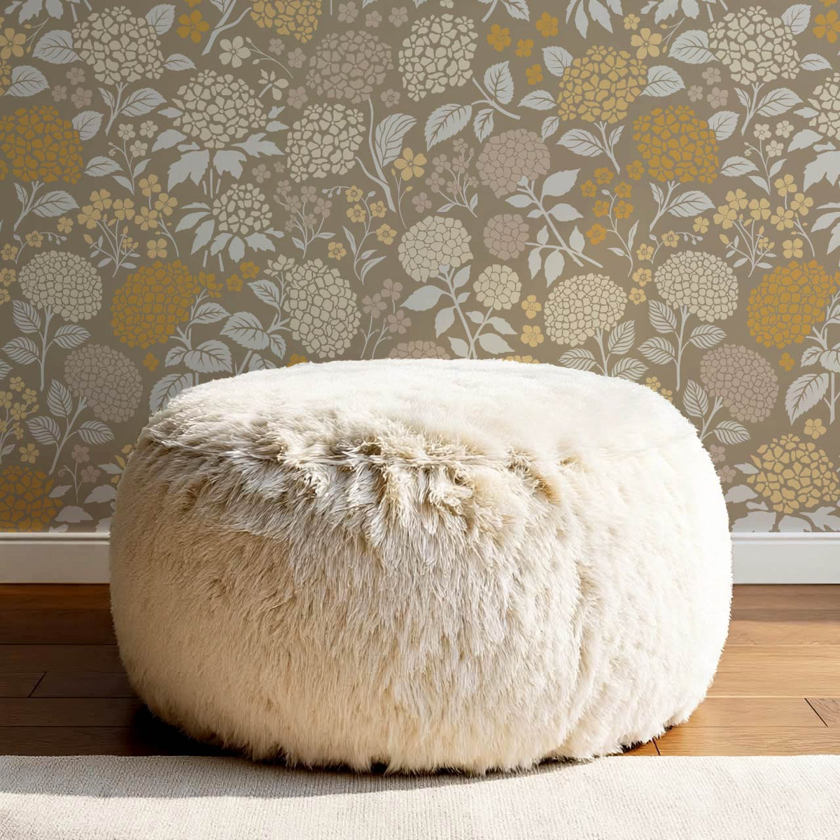 Bianca Hydrangea Garden Brown Gray Wallpaper