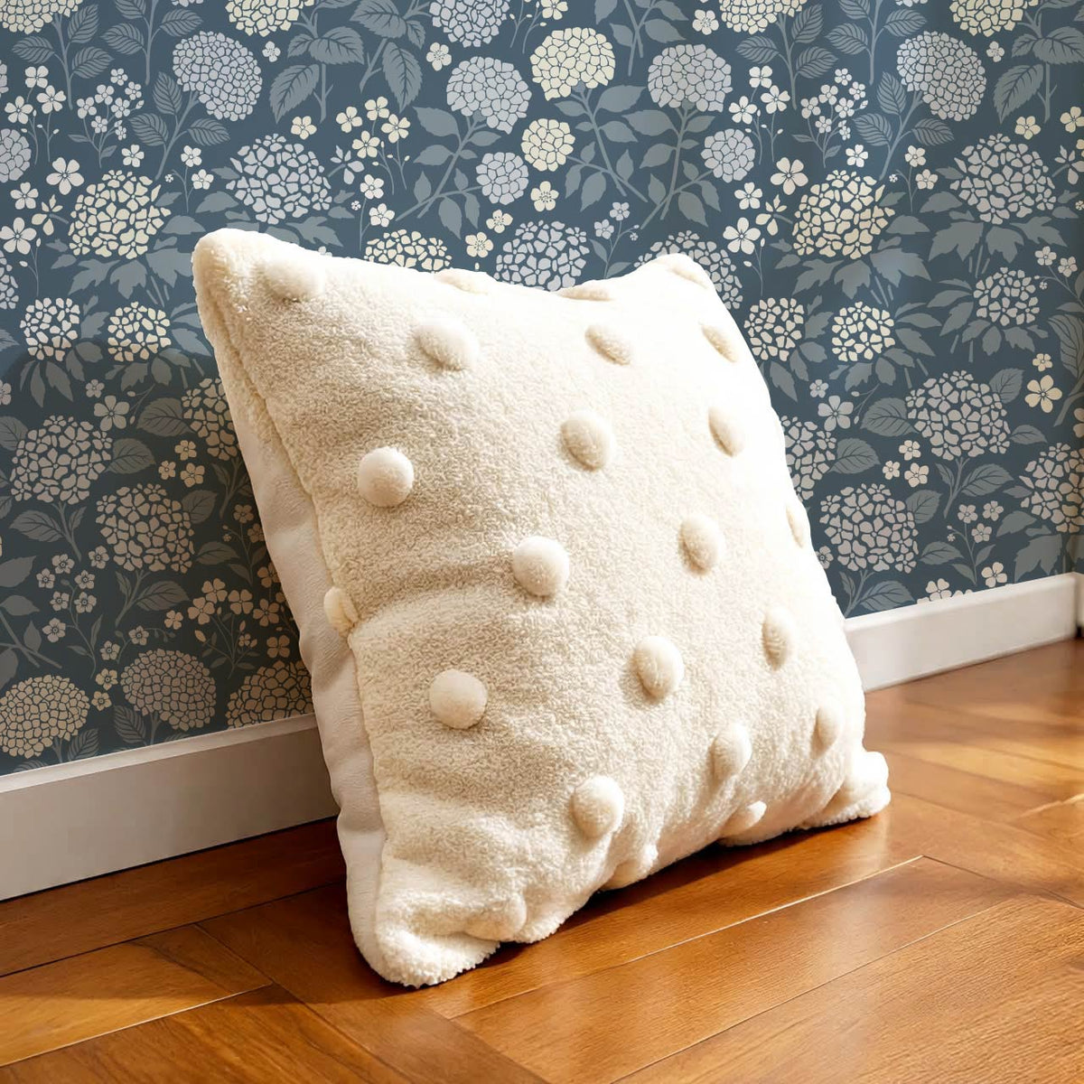 Bianca Hydrangea Garden Blue Ivory Wallpaper