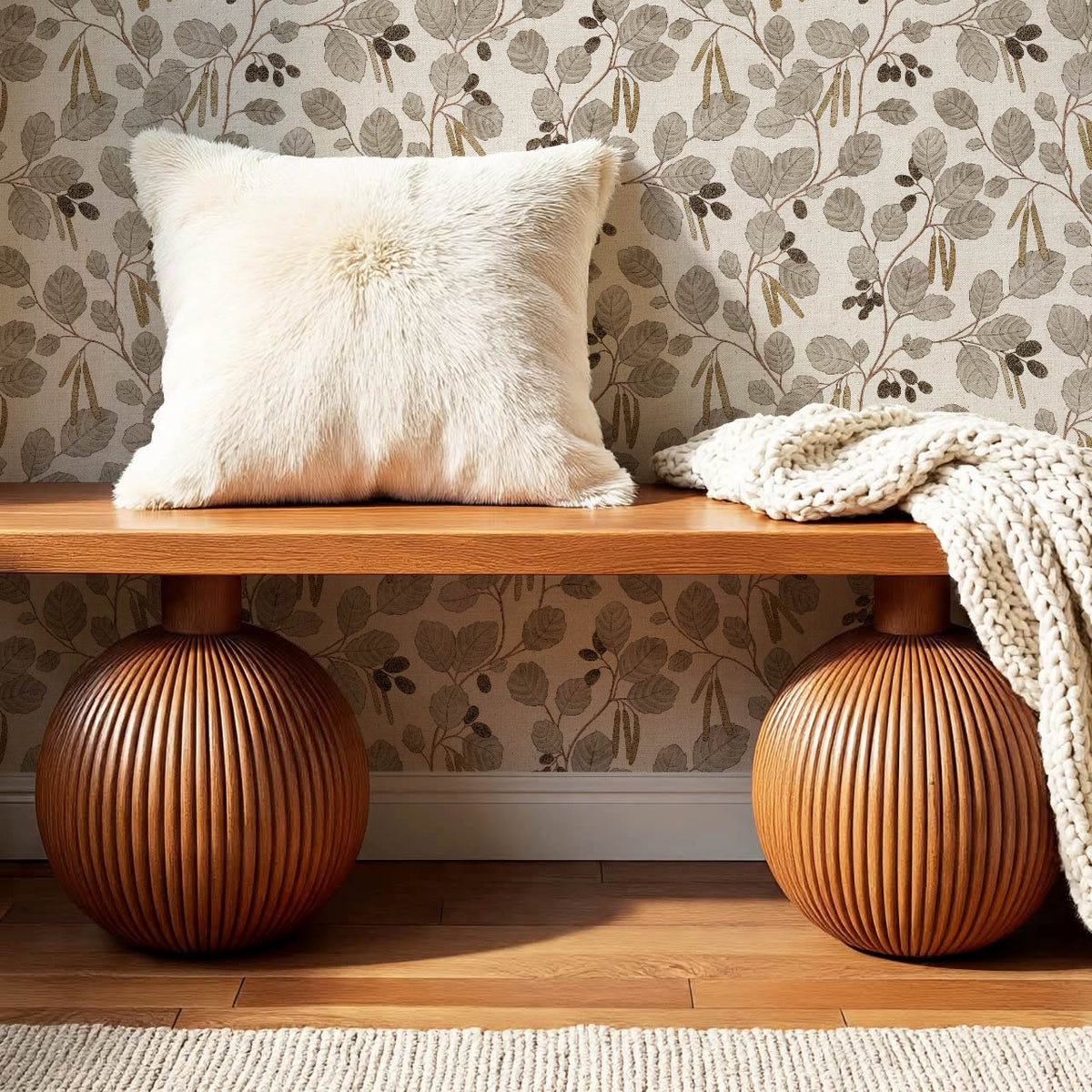 Blanca Wild Alder Taupe Mustard Brown Wallpaper