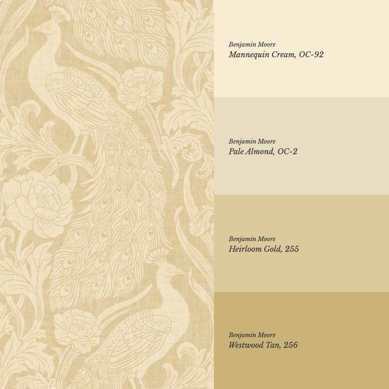 Blevine Peacocks Damask Almond Butter Wallpaper