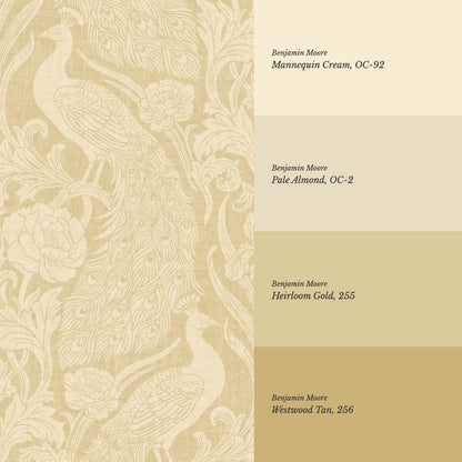 Blevine Peacocks Damask Almond Butter Wallpaper