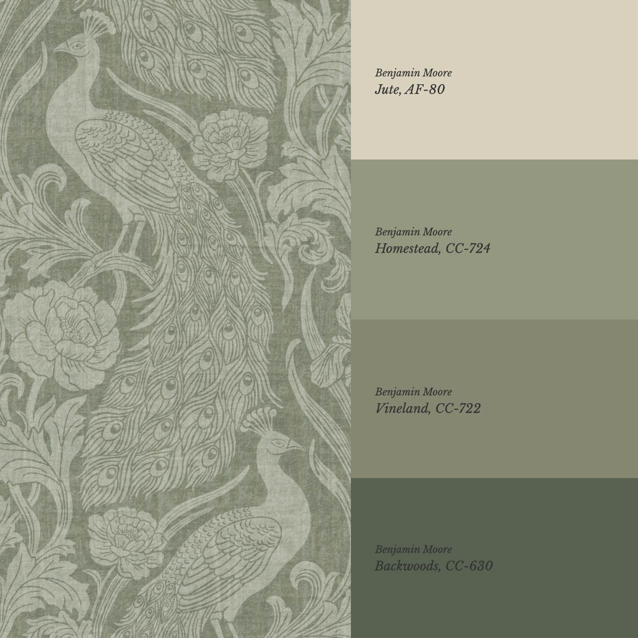 Blevine Peacocks Damask Forest Sage Wallpaper