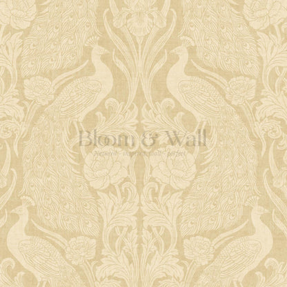 Blevine Peacocks Damask Almond Butter Wallpaper