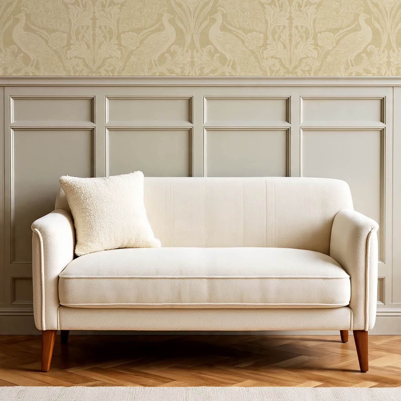 Blevine Peacocks Damask Almond Butter Wallpaper