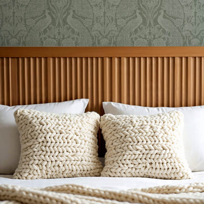 Blevine Peacocks Damask Forest Sage Wallpaper