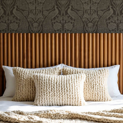 Blevine Peacocks Damask Taupe Brown Wallpaper