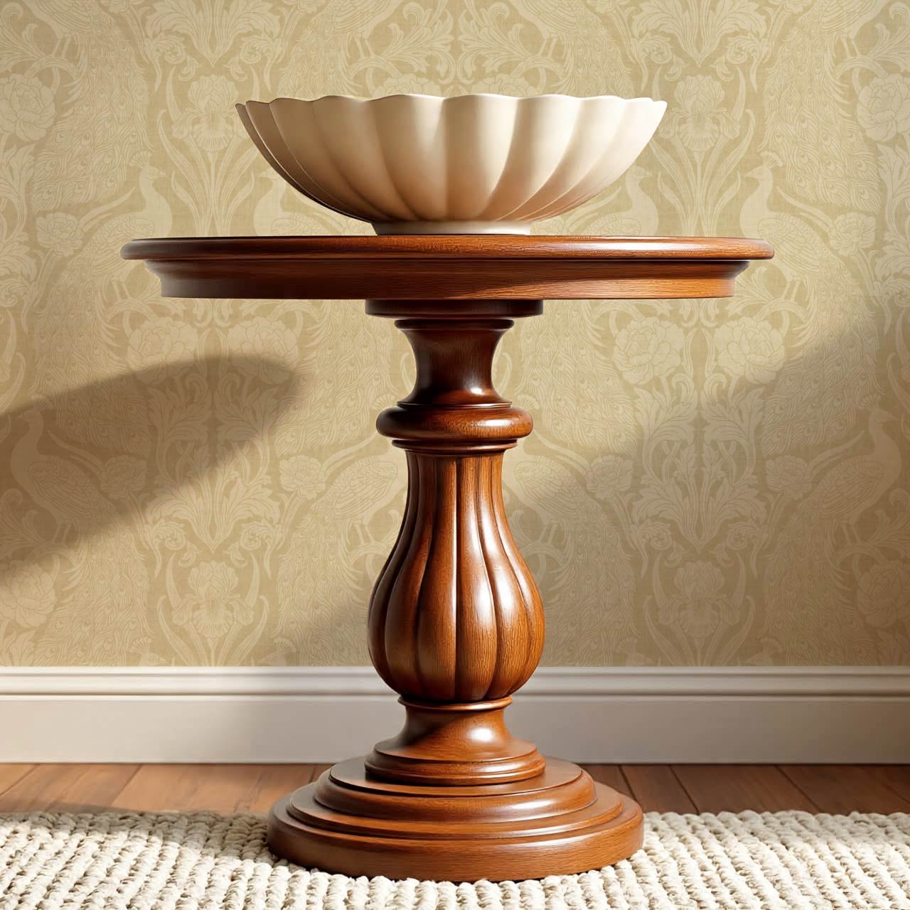 Blevine Peacocks Damask Almond Butter Wallpaper