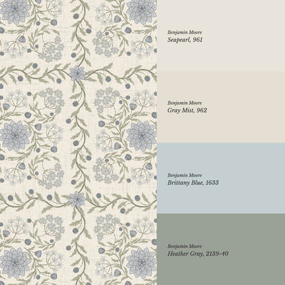 Boni Heritage Check Floral Pale Blue Sage Wallpaper