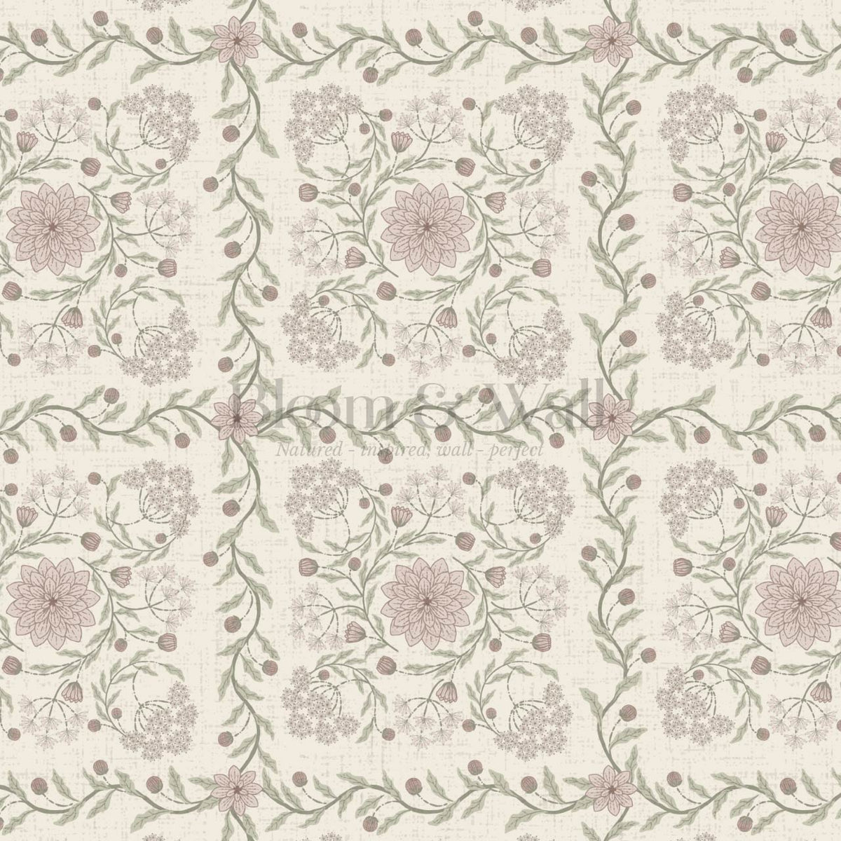 Boni Heritage Check Floral Sage Blush Ivory Wallpaper