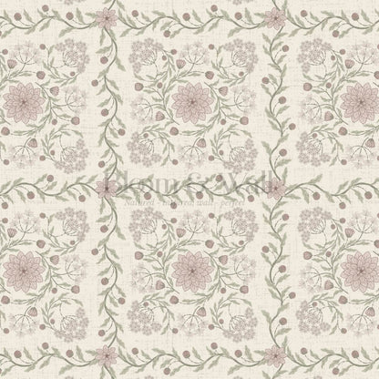 Boni Heritage Check Floral Sage Blush Ivory Wallpaper