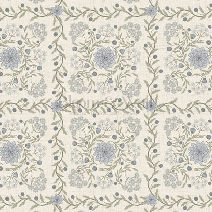 Boni Heritage Check Floral Pale Blue Sage Wallpaper