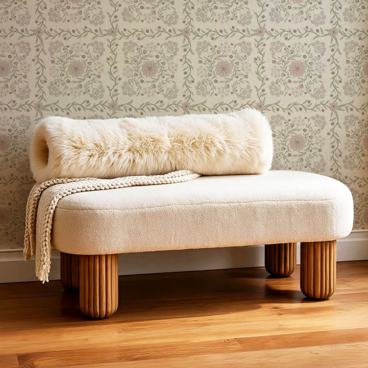 Boni Heritage Check Floral Sage Blush Ivory Wallpaper