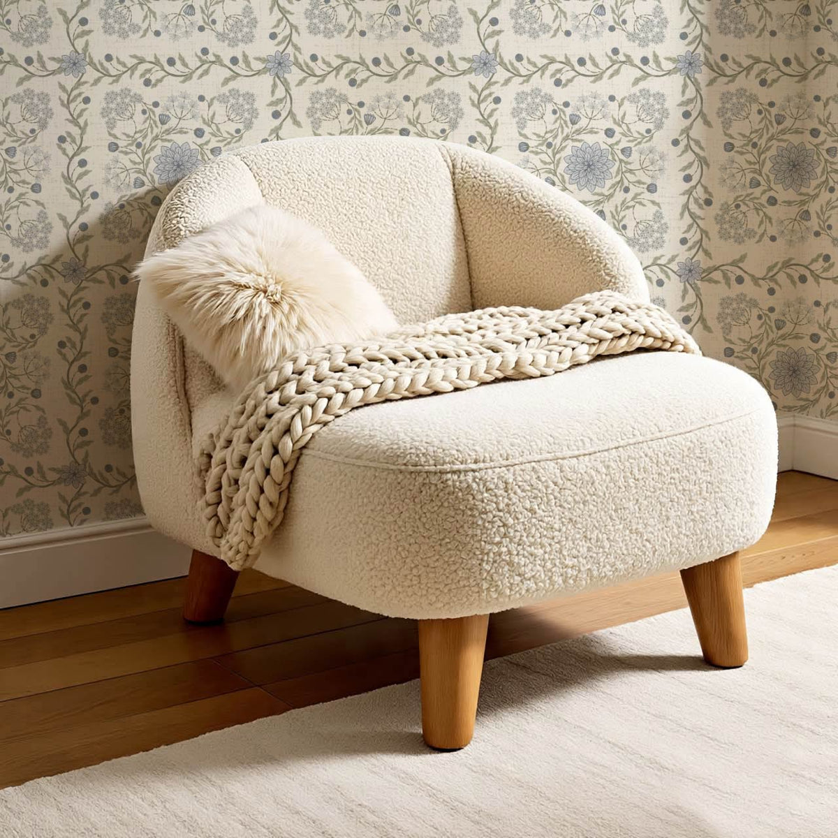 Boni Heritage Check Floral Pale Blue Sage Wallpaper