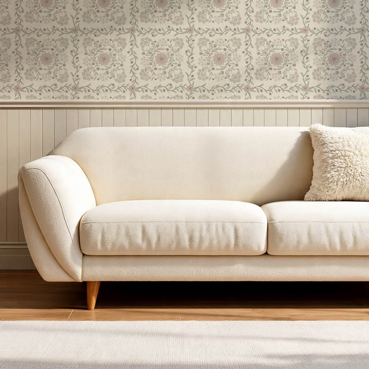 Boni Heritage Check Floral Sage Blush Ivory Wallpaper