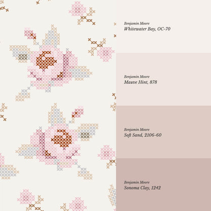 Bonnie Cross Stitch Roses Blush Wallpaper
