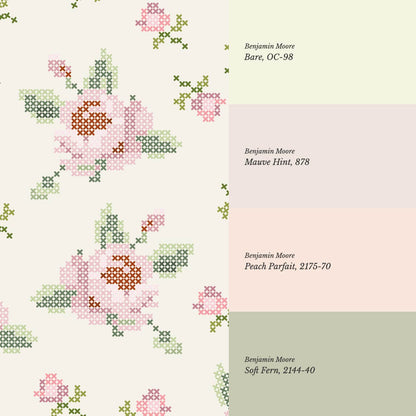Bonnie Cross Stitch Roses Pink Wallpaper