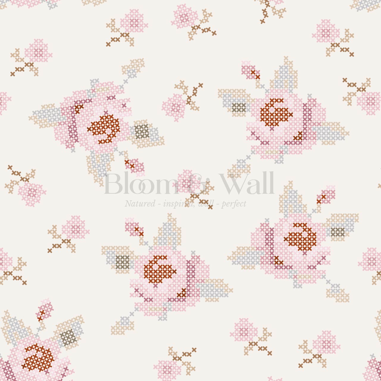 Bonnie Cross Stitch Roses Blush Wallpaper
