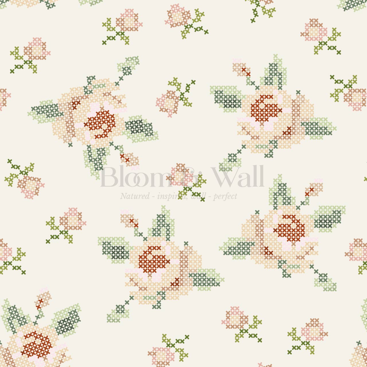Bonnie Cross Stitch Roses Peach Wallpaper