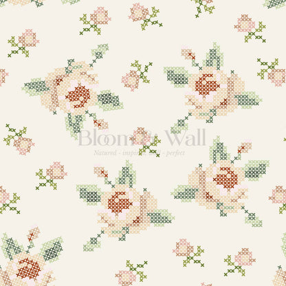 Bonnie Cross Stitch Roses Peach Wallpaper