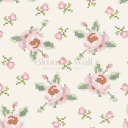 Bonnie Cross Stitch Roses Pink Wallpaper