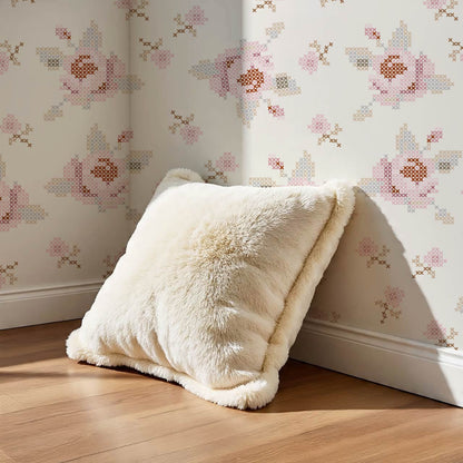 Bonnie Cross Stitch Roses Blush Wallpaper