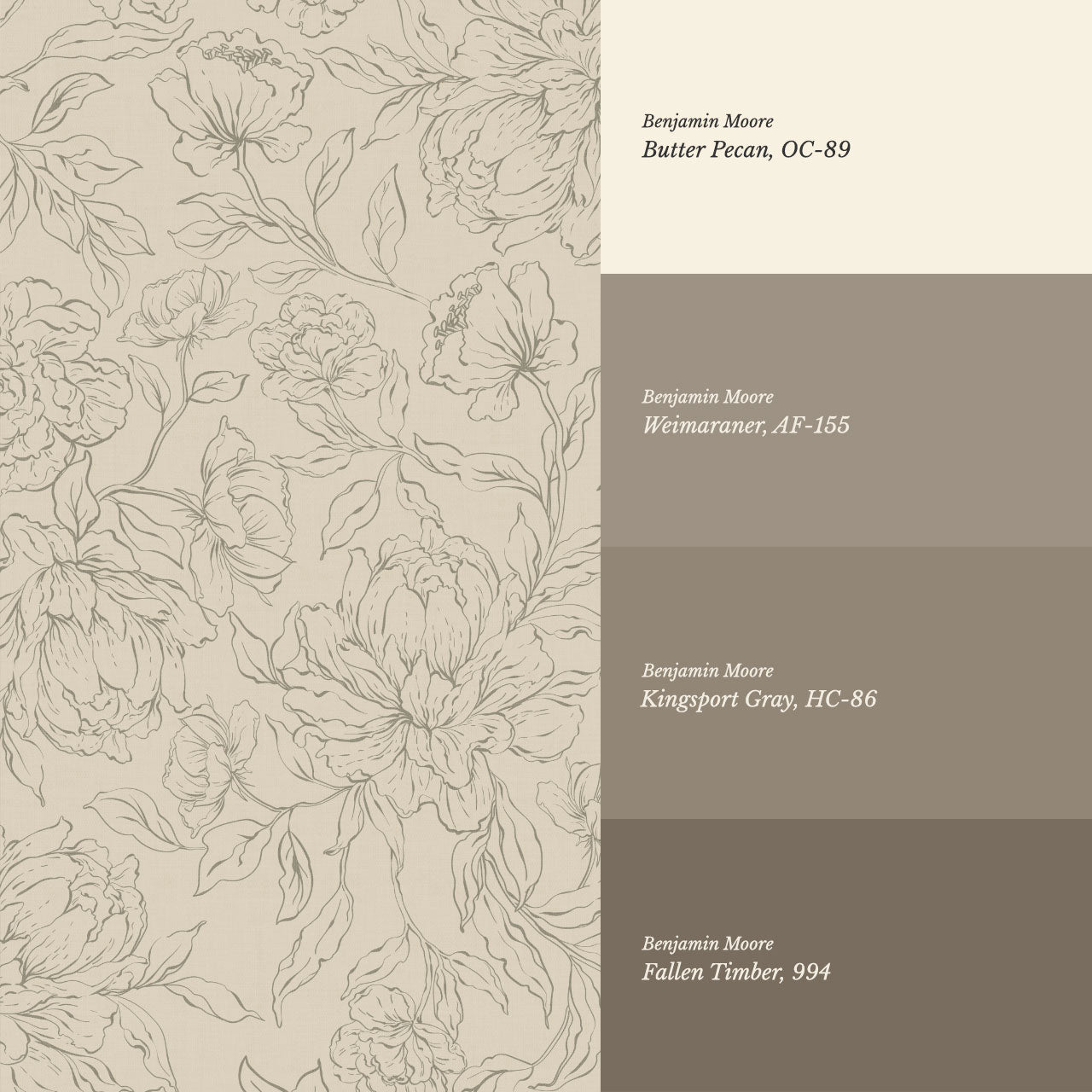 Briana Large Peony Sketch Beige Olive Wallpaper
