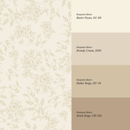 Esmeralda Rose Toile Wheat Wallpaper
