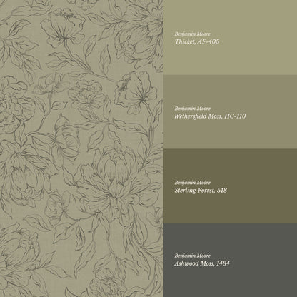 Briana Large Peony Sketch Moss Wallpaper