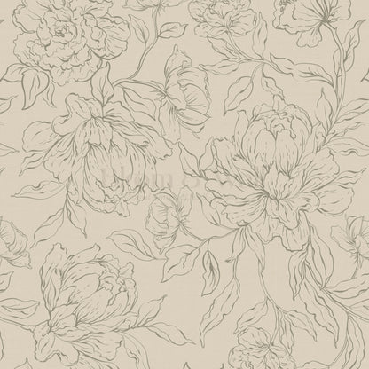 Briana Large Peony Sketch Beige Olive Wallpaper