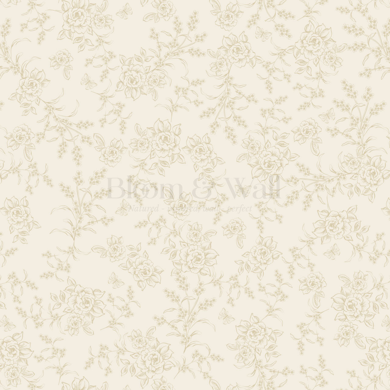 Esmeralda Rose Toile Wheat Wallpaper