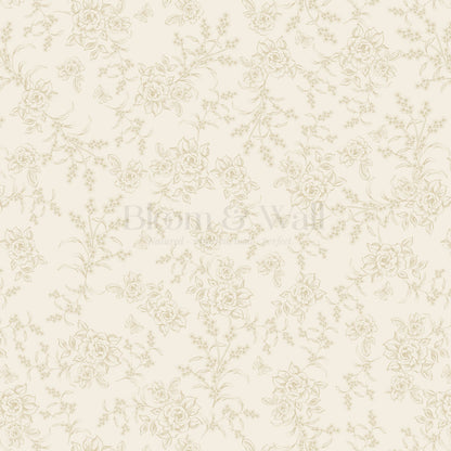 Esmeralda Rose Toile Wheat Wallpaper