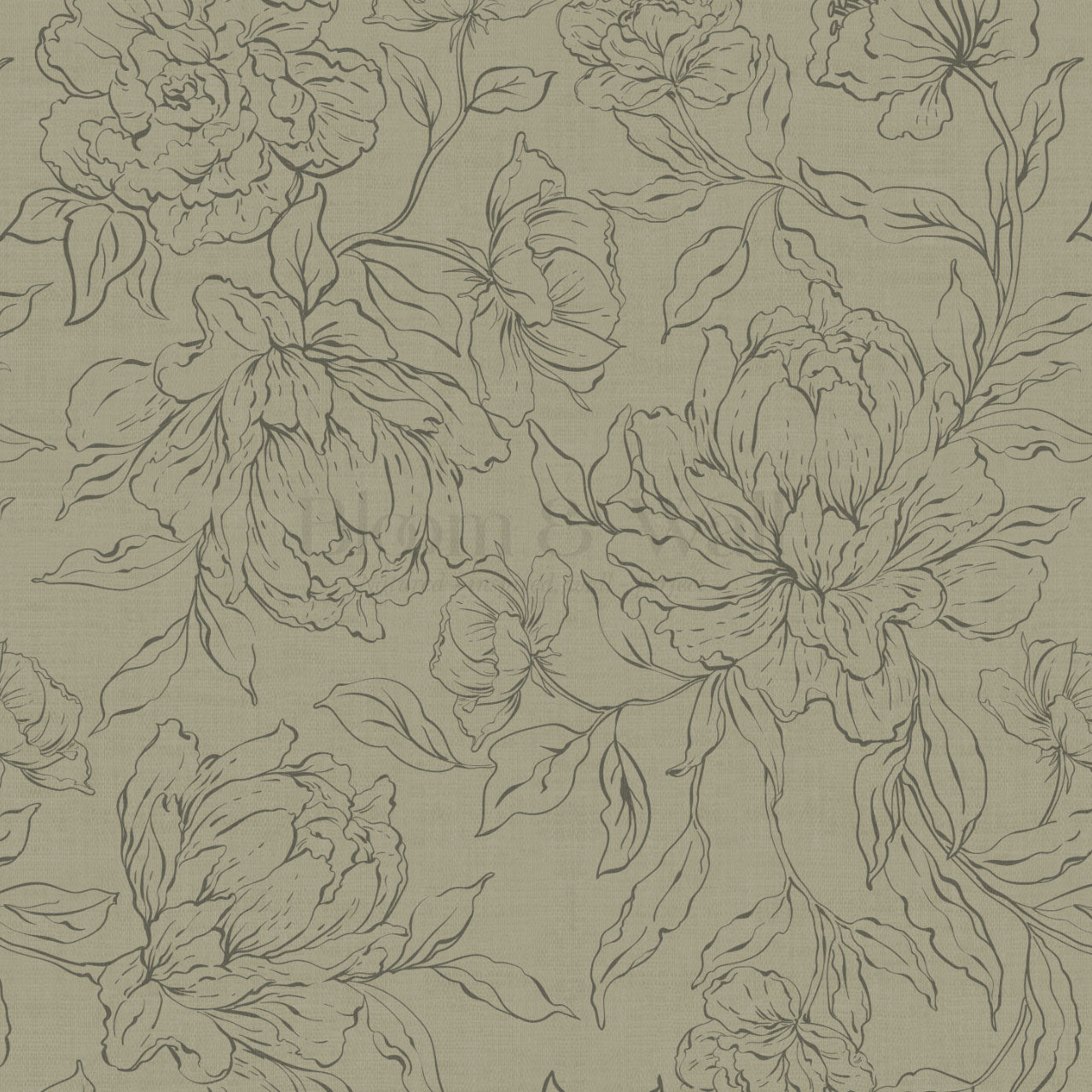 Briana Large Peony Sketch Moss Wallpaper