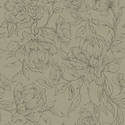 Briana Large Peony Sketch Moss Wallpaper