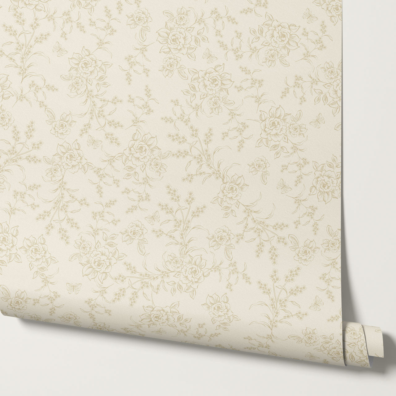 Esmeralda Rose Toile Wheat Wallpaper