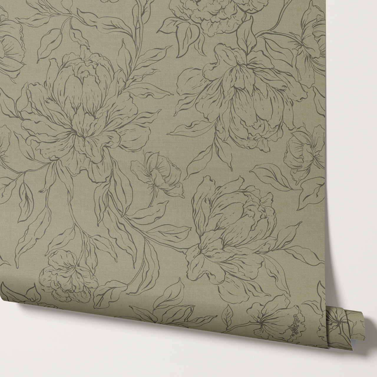 Briana Large Peony Sketch Moss Wallpaper