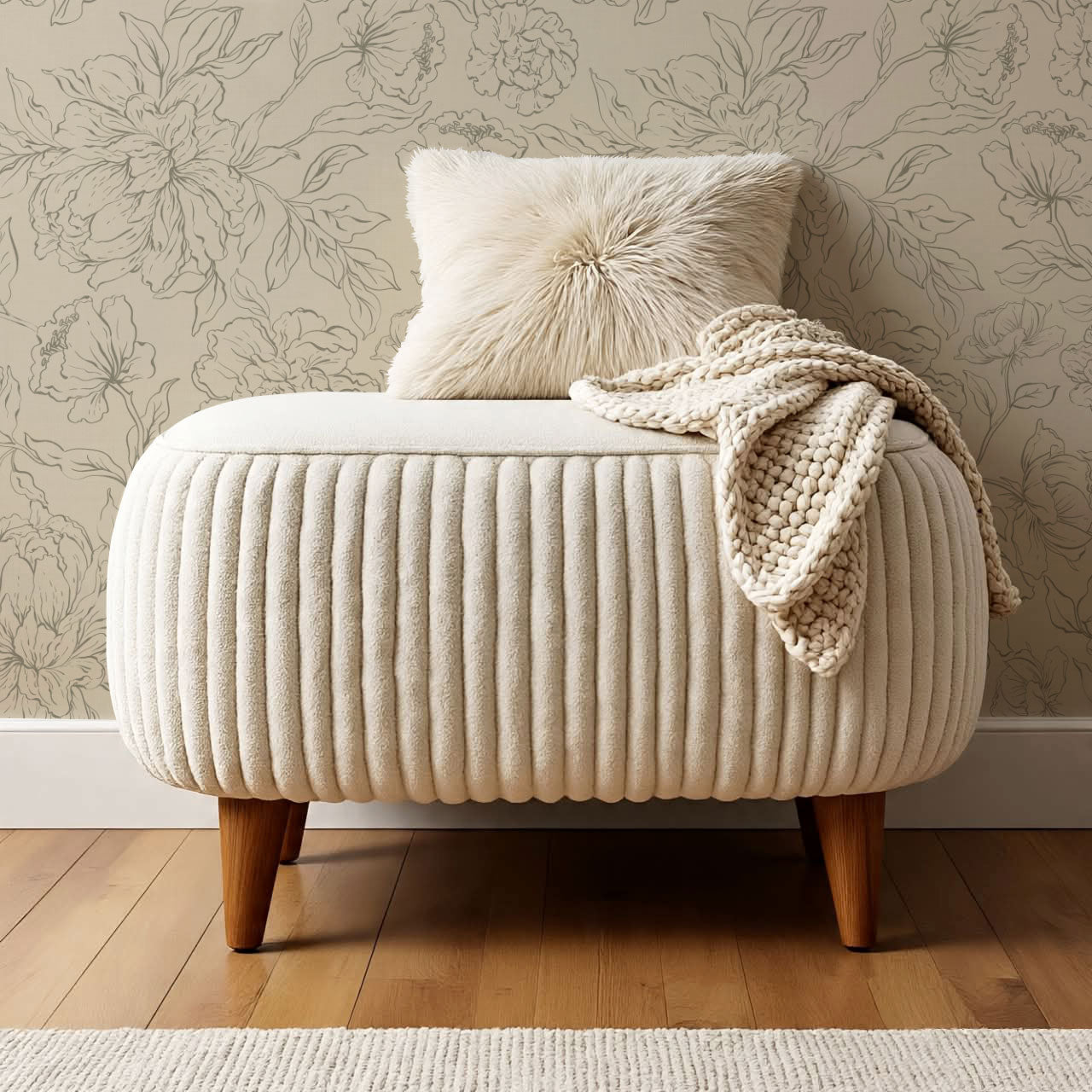 Briana Large Peony Sketch Beige Olive Wallpaper