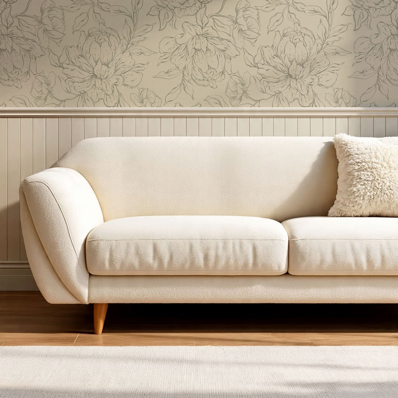 Briana Large Peony Sketch Beige Olive Wallpaper